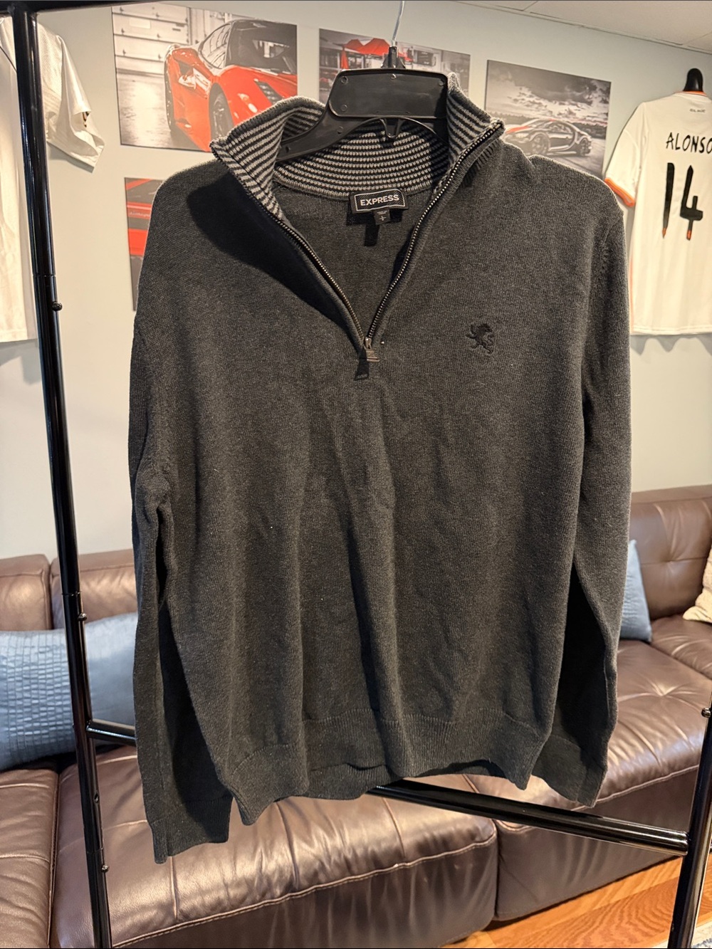 Express Men’s Charcoal Gray Half-Zip Sweater